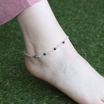 Sterling Silver Black Beaded Indian Payal Anklet, 2 of 8