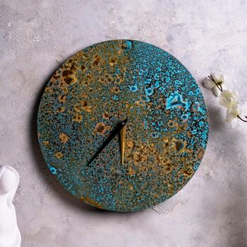 Verdigris Green Handmade Copper Wall Clock, Handmade Copper Patina Design, 3 of 4