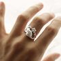 Sterling Silver Cat And Flower Adjustable Ring, thumbnail 2 of 6