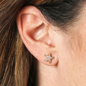 Cubic Zirconia Starfish Stud Earrings With Pearl Backs, 3 of 6