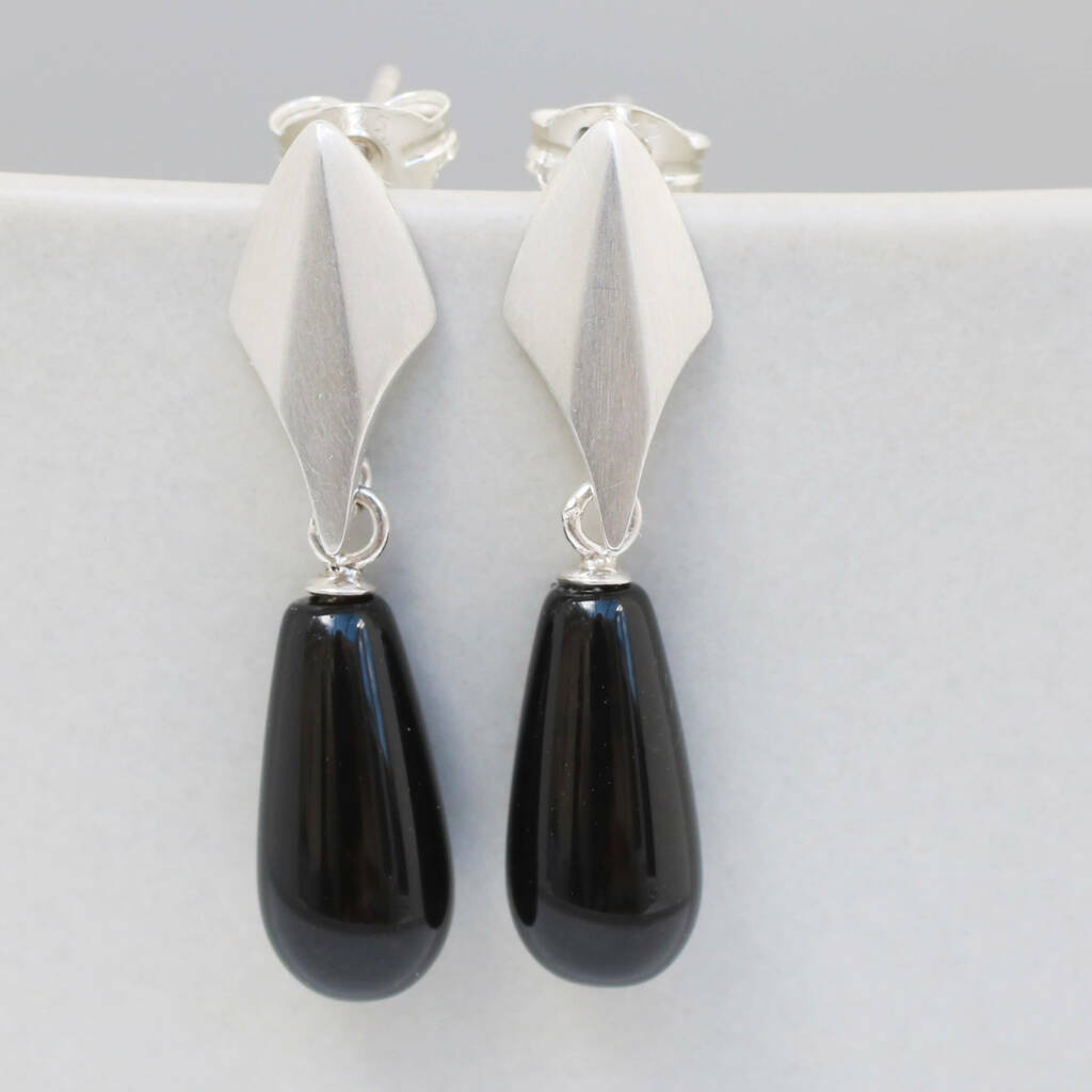 Silver Deco Dropper Earrings With Onyx, 1 of 10