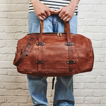 Vintage Leather Travel Weekend Bag, 8 of 8