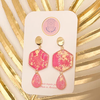 Pink And Gold Foil Speckled Drop Statement Earrings, 3 of 8