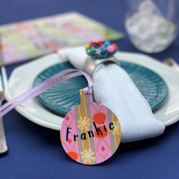 Set Of Four Bright Table Name Settings In Bauble Design, 11 of 12