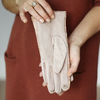 Butterfly Brocade Suede Stretchy Fabric Gloves, 6 of 12
