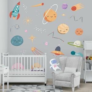 Blue Background Universe White Clouds Nursery Wallpaper - Etsy