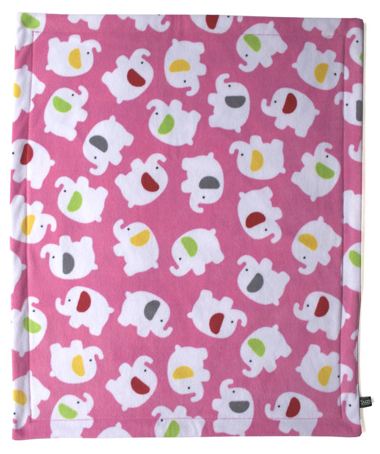 fleece pink elephant baby blanket by suzielou textiles