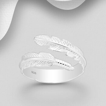 Sterling Silver Adjustable Feather Ring, 2 of 3