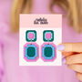 Large Gem Statement Earrings Teal, thumbnail 3 of 3