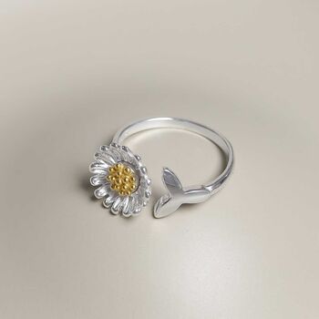 Sterling Silver Adjustable Daisy Fidget Ring, 2 of 5