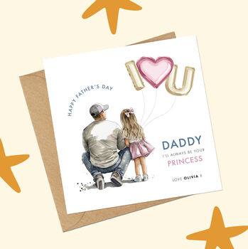 Daddy's Princess Pink Heart Balloon Father's Day Card, 5 of 5