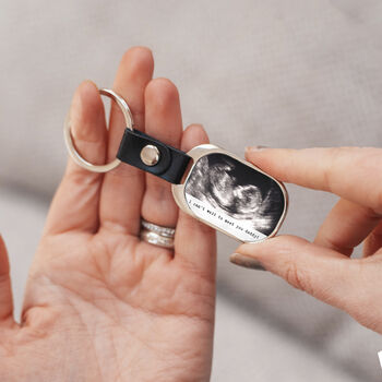Personalised Baby Ultrasound Leather And Metal Keyring, 5 of 5