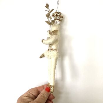 Spun Cotton Christmas Decoration Gold Twig Girl, 4 of 6