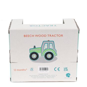 Green Tractor Wooden Push Along Vehicle Toy, 3 of 7