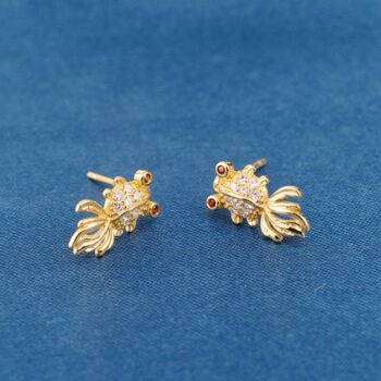 Gold Red Eye Chinese Fish Stud Earrings, 6 of 7
