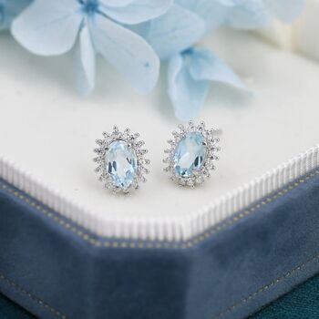 Genuine Swiss Blue Topaz Crystal Stud Earrings, 4 of 11