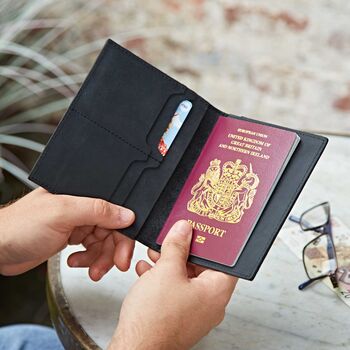 Personalised Handmade Buffalo Leather Passport Holder, 3 of 9