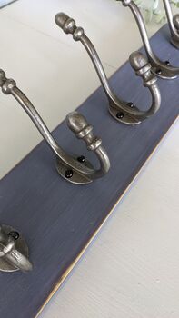 Salvaged Wooden Coat Rack Painted In Old Violet, 4 of 5