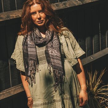 Charcoal Vintage Lace And Paisley Tassel Pashmina, 5 of 5