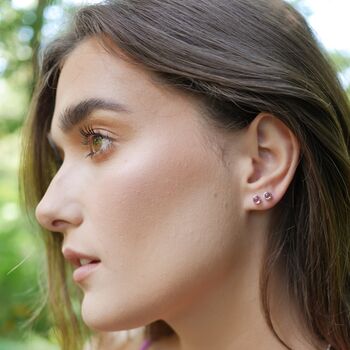 Sterling Silver October Birthstone Stud Earrings Pink Tourmaline, 4 of 5