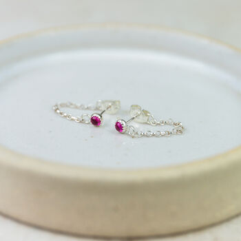Sterling Silver Chained Birthstone Mini Studs, 4 of 5