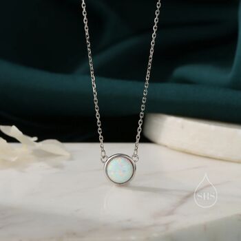 Sterling Silver White Opal Dainty Coin Pendant Necklace, 3 of 12