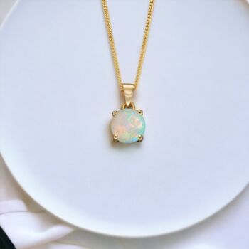 Genuine White Fire Opal Necklace In 9ct Gold, 2 of 12