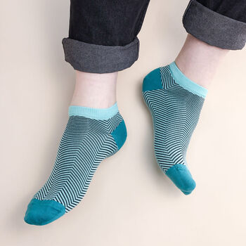 Mayfair Cream And Lux Taylor Turquoise Men Trainer Socks, 2 of 5