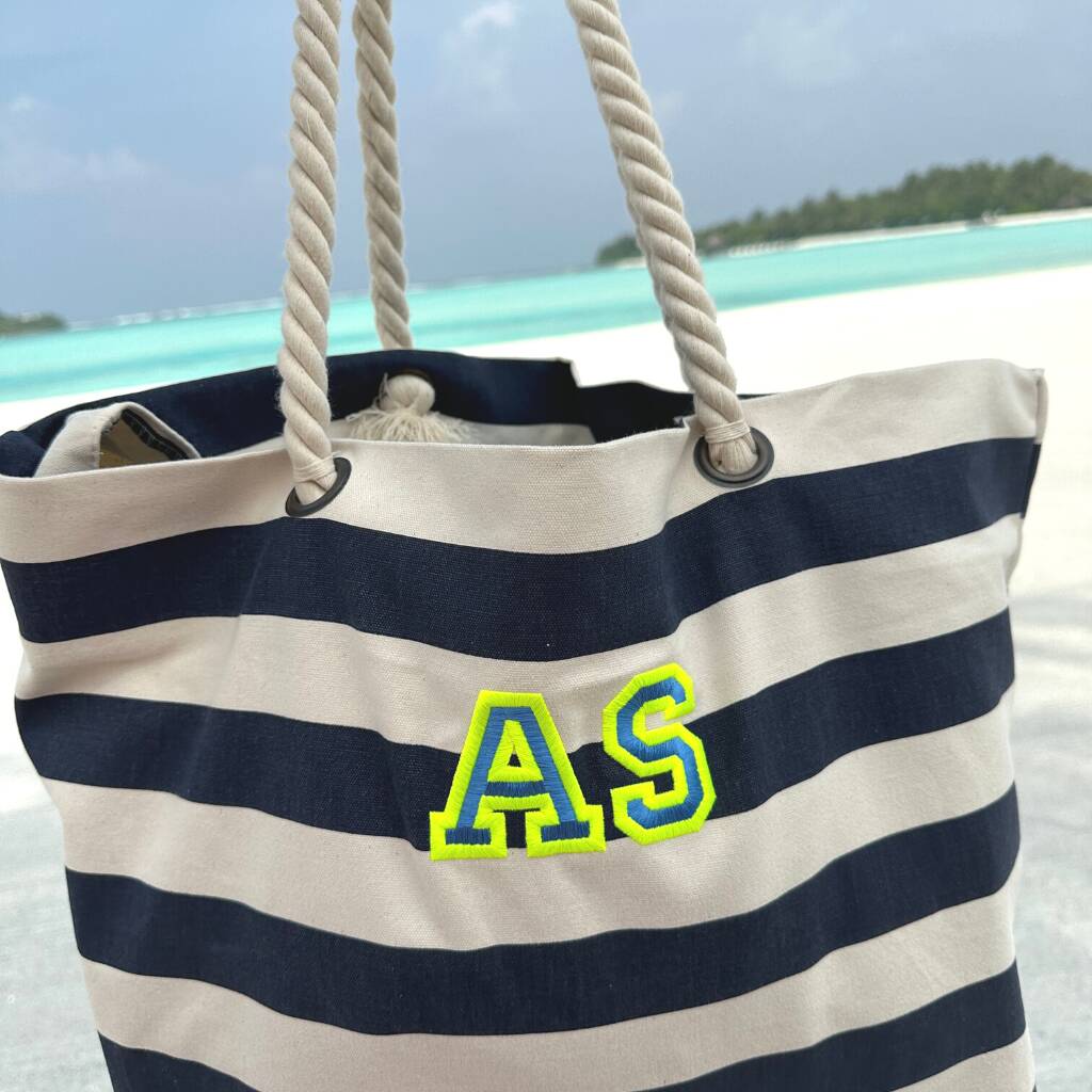 Monogrammed Beach Bag Embroidered In Neon Thread, 1 of 4