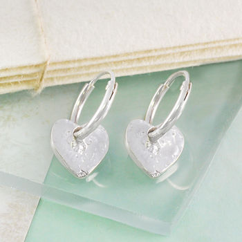 Heart Sterling Silver Small Hoop Earrings, 2 of 9