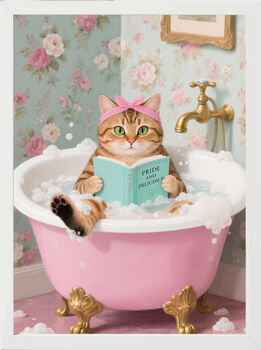 Your Own 'Cat In The Bath Reading' Wall Art Print | Customise The Cat And The Book Title, 3 of 6