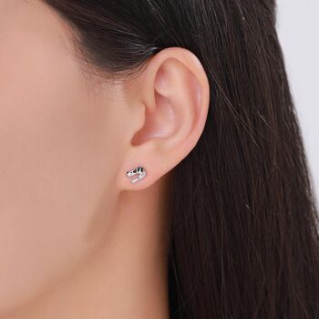 Internally Threaded Mismatched Dinosaur Fossil Flat Back Earrings In Sterling Silver, 2 of 8