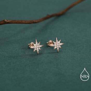 Sparkly Cz Starburst Stud Earrings In Sterling Silver, 7 of 12