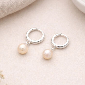 Sterling Silver Freshwater Pearl Huggie Hoop Earrings – 7mm Pearls, 2 of 6