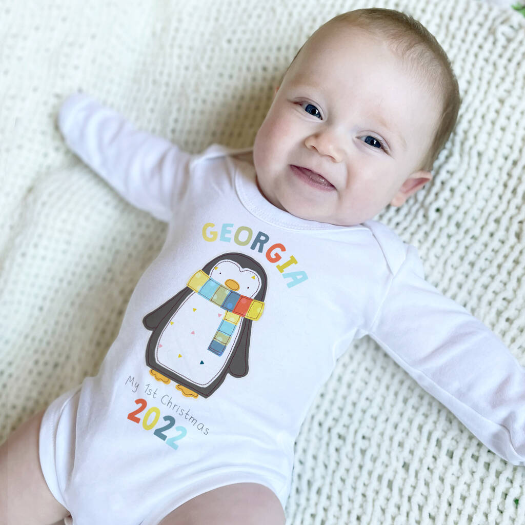 Personalised First Christmas Penguin Outfit Set By Homegrown Print Co 