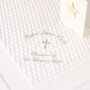 White Christening Block Baby Blanket With Gothic Cross, thumbnail 2 of 9