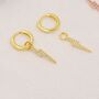 Sterling Silver Lightning Bolt Charm Huggie Hoop Earrings, thumbnail 3 of 11