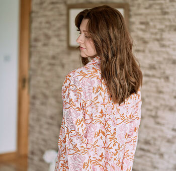 Orange And Pink Organic Floral Block Printed Pyjamas, 5 of 9