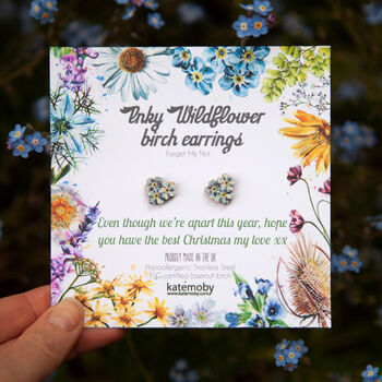 Christmas Personalised Wildflower Birch Stud Earrings, 4 of 12