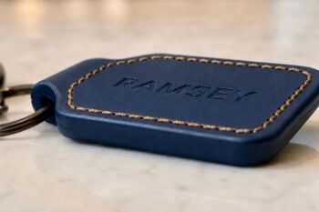 Personalised Dark Blue Hand Stitched Leather Key Fob, 5 of 7