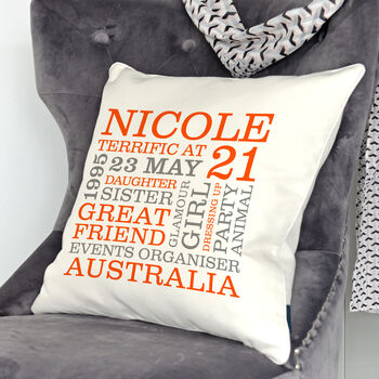 Personalised 21st Birthday Word Art Cushion, 8 of 9