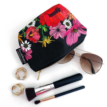 Washable Makeup Bag Colourful Black Poppies, 2 of 9