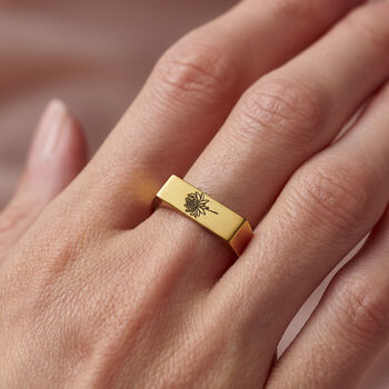 Engraved Birth Flower Rectangle Signet Ring, 2 of 9