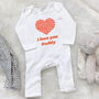 I Love You Daddy Heart Babygrow, thumbnail 2 of 5