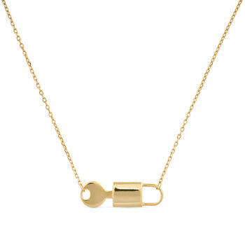 14 K Gold Plated Silver Lock And Key Necklace, 2 of 8