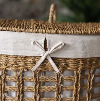 Bhodra Oval Seagrass Laundry Basket With Lid, 3 of 5