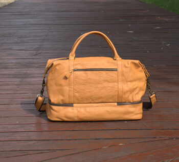 Leather Weekend Bag With Cloth Compartment, 7 of 11