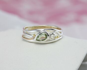 Teardrop Green Amethyst And Pearl Silver Ring, 3 of 7