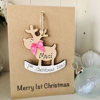 Personalised First Christmas Bauble Card Baby Girl's 2024, 2 of 7