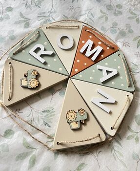 Farm Bunting Personalised Wooden Tractor Bunting For Nursery, 5 of 12